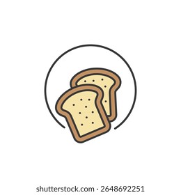 Simple icon of two toast slices, ideal for breakfast café branding, highlighting fresh bakery items, brunch menus, and morning combos, optimized for café food trends
