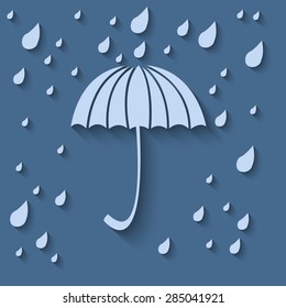 Simple icon with umbrella and rain drops on a background. Vector EPS