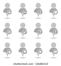 Simple icon of a user with different symbols, vector eps10 illustration