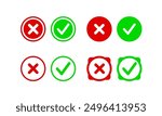 Simple icon vector: agree-disagree, yes-no, false-true, accepted-rejected, green, red, OK and no OK. Vector illustration of green checkmark and red cross icon.