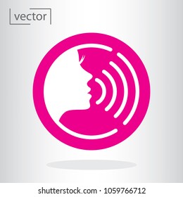 simple icon vector - flat design, illustration of woman voice command with sound waves icon