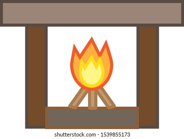 Simple icon vector, shaped like a fireplace with fire