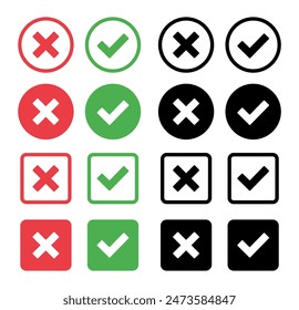 simple icon vector of tick and cross symbol. Yes, no, Correct, Wrong