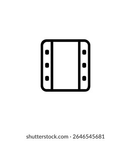 A simple icon of a vertical movie film strip with rounded corners and perforation dots. Vector for cinema and media.