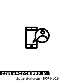 Simple Icon Video Call Vector Illustration Design. Outline Style, Black Solid Color.