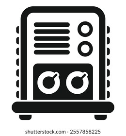 Simple icon of a vintage radio receiver with control knobs, evoking nostalgia for the golden age of broadcasting