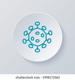 Icono simple de virus o bacterias, logotipo de infección. Cortar círculo con capas grises y azules. Estilo de papel