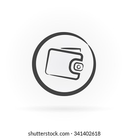 Simple icon of wallet in circle with shadow.