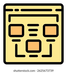 Simple icon of a web design project with a wireframe displayed on a desktop computer screen