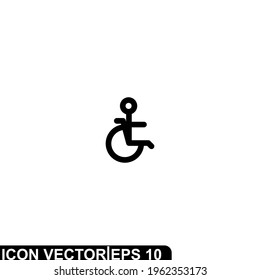 Simple Icon Wheelchair Vector Illustration Design. Outline Style, Black Solid Color.