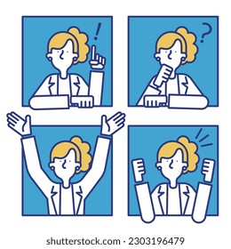 It is a simple icon set（A） of a woman wearing a white coat.