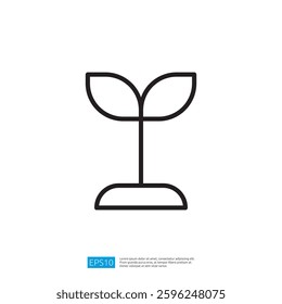 Simple Icon of a Young Plant with Two Leaves Symbolizing Growth and Renewal in Nature