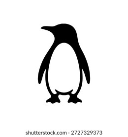 A simple and iconic black silhouette of a standing penguin. This minimalist flightless bird illustration is perfect for winter-themed designs, Antarctic wildlife conservation, educational materials, and children's branding. The clean and bold shape is ideal for stickers, vinyl cutting, and modern logo icons.