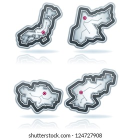 Simple (iconic) design of a countries of the world, from left to right, top to bottom:  Japan, Hashemite Kingdom of Jordan, Republic of Kazakhstan, Democratic People's Republic of Korea.