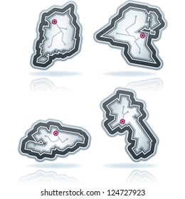 Simple (iconic) design of a countries of the world, from left to right, top to bottom:  Republic of Korea, State of Kuwait, Kyrgyz Republic, Lao People's Democratic Republic.