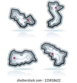 Simple (iconic) design of a countries of the world, from left to right, top to bottom:  Republic of Uzbekistan, Socialist Republic of Vietnam, Republic of Yemen, Republic of Abkhazia.