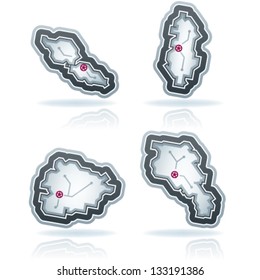 Simple (iconic) design of a countries of the world, from left to right, top to bottom:  Independent State of Samoa, Republic of Albania, Principality of Andorra, Republic of Armenia.