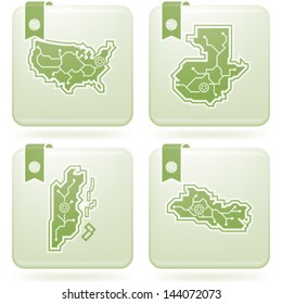 Simple (iconic) design of a countries of the world, from left to right, top to bottom:  United States of America, Republic of Guatemala, Belize, El Salvador.