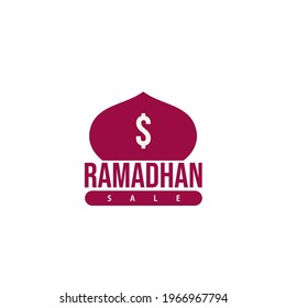 Simple iconic ramadan sale vector illustration with mosque icon and simple text isolated on with background perfect for promotion element or marketing material