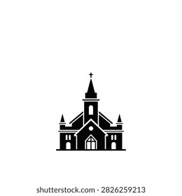A simple, iconic representation of a church, featuring a steeple and cross, rendered in a clean, graphic style.