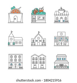 Simple Icons about schools and shops.
 svg