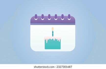 Simple icons calendar with cake Birthday concept.on blue background.Vector Design Illustration.