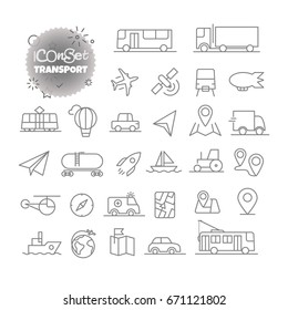 Einfache Symbolsammlung. Web- und Mobile-App-Umrisssymbole gesetzt. Verkehr