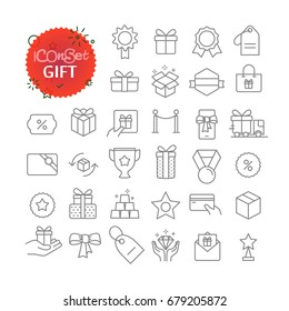 Simple icons collection. Web and mobile app outline icons set. Gift and prize