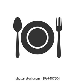 Simple icons of cooking and kitchen utensils such as spoons, glasses, plates, forks, knives, bottles, chef hats, toasters and serving plates