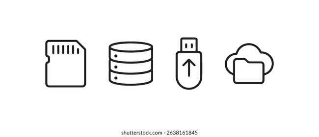 Simple icons for data storage and cloud backup solutions.