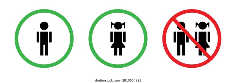 Simple icons depicting safe individual and disallowed group distances for public health awareness campaigns and safety protocols.