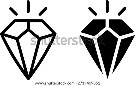 Simple icons, gemstone illustrations, outline and silhouette versions