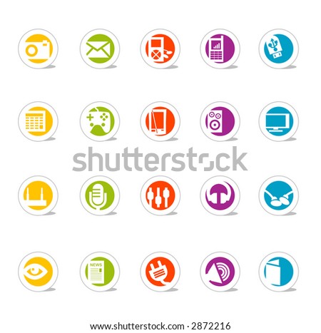 Simple Icons Media and Such; Nice set of colorful icons--see my portfolio for other icons in this series. Vector files are layered and easy to edit. No transparencies!