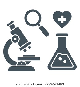 Ícones simples de microscópio e equipamento de laboratório
