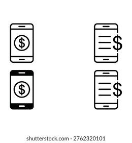 Simple icons of mobile phones with dollar signs, representing finance and banking apps