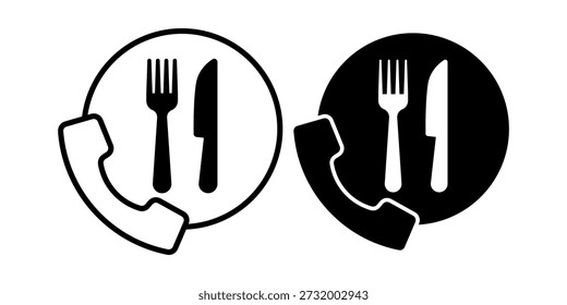 Iconos simples de teléfonos con tenedor y cuchillo dentro del círculo