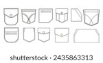  Simple icons. Pocket shapes. Textile sew clothe pockets, casual style template