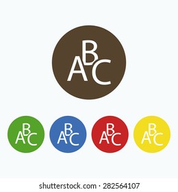 Simple icons represent the alphabet.
