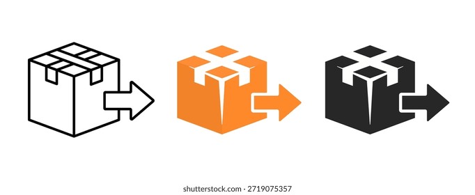 Simple icons representing package delivery, featuring distinct designs in black, orange, and white.