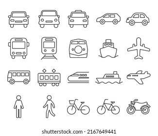 Simple icons representing various means transportation