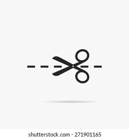 Simple icons scissors with cut lines.