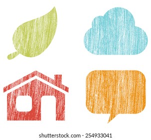 Simple Icons - Set of 4 icons with a crayon texture. Colors are global and can be easily edited.