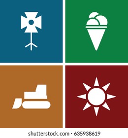 Simple icons set. set of 4 simple filled icons such as tractor, ice cream, soft box