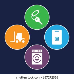 Simple icons set. set of 4 simple filled icons such as key, washing machine, tractor