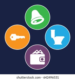 Simple icons set. set of 4 simple filled icons such as toilet, key, bell