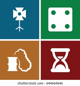 Simple icons set. set of 4 simple filled icons such as dice, soft box, hourglass