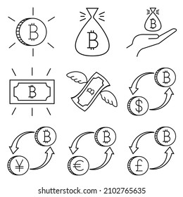 Simple icons Set of Bitcoin Related Vector Line Icons. Contains such Icons as Mining, Exchange, Payment, coin and more.Thin line icons set of crypto currency. Ideal for app, web, phone