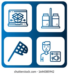 and simple icons set. Contains such icons as Shipping and delivery, Salt and pepper, Butterfly net, News admin, can be used for web, mobile logo