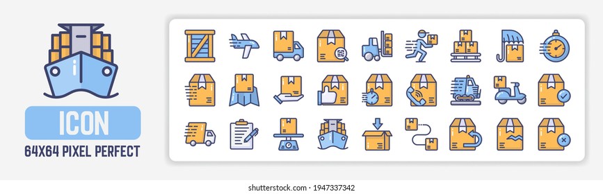 Simple Icons Set of Courier Vector in Filled line flat design. 64x64 Pixel Perfect