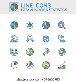 Simple icons set of Data Analysis and Statistics in line style